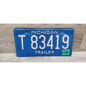 Michigan Trailer License Plate Blue Metallic T 83419 Auto Garage Man Cave Decor